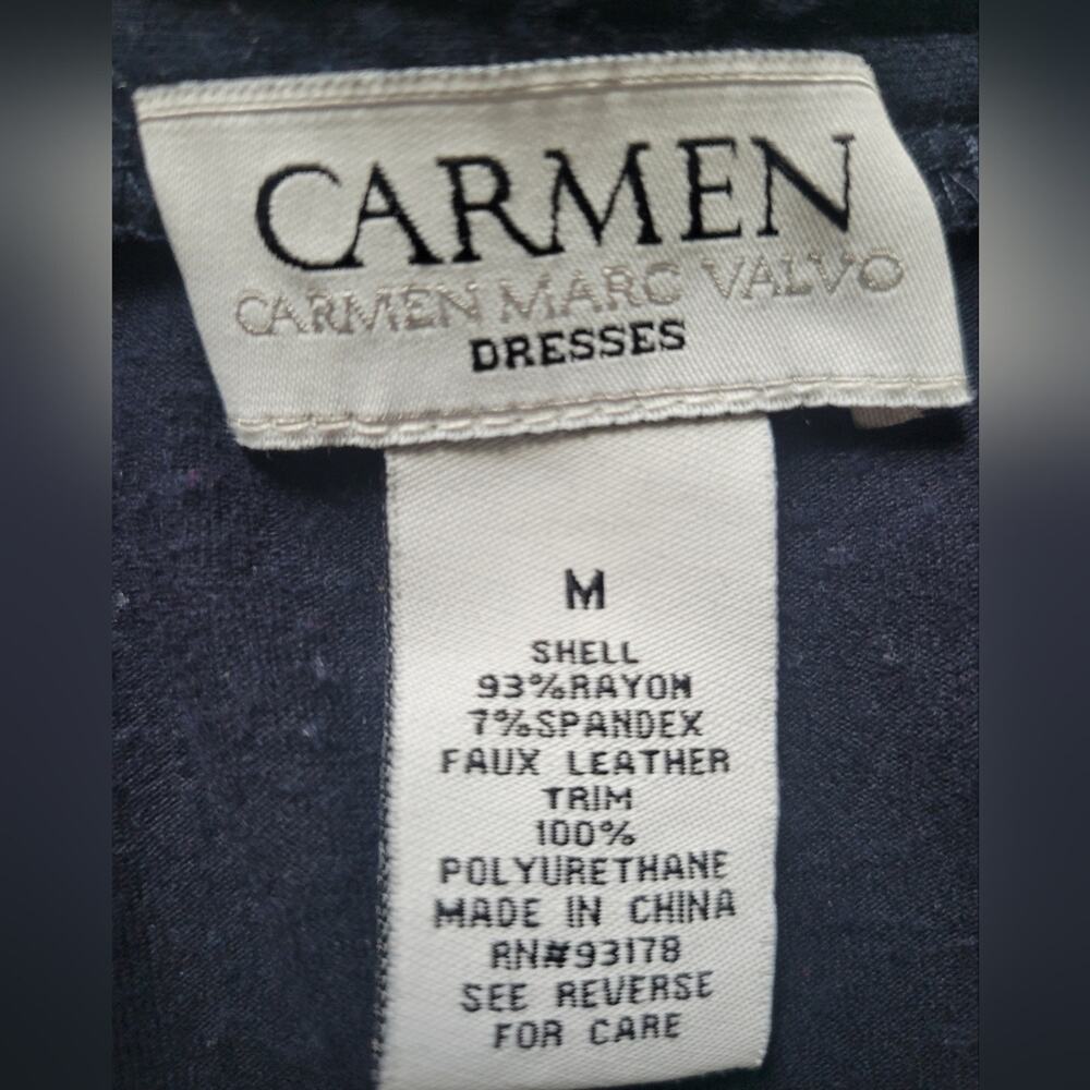 Carmen Marc Valvo Wrap Leather Studded Moto Style Dress Size Medium Navy Blue - Picture 6 of 7